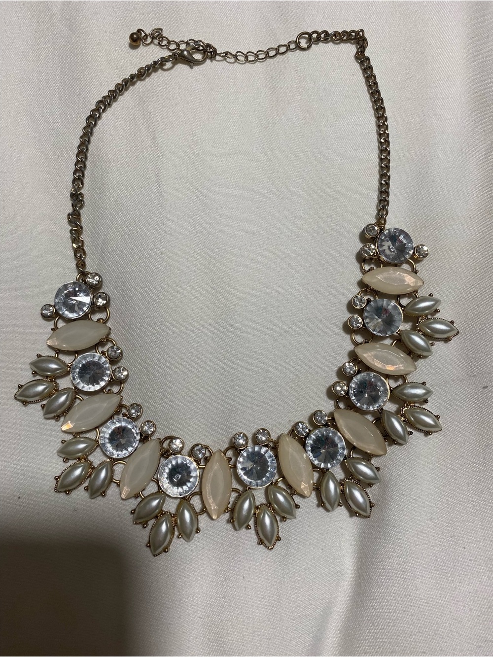 Gold-Tone Cream Pearl and Clear Crystal Statement Necklace